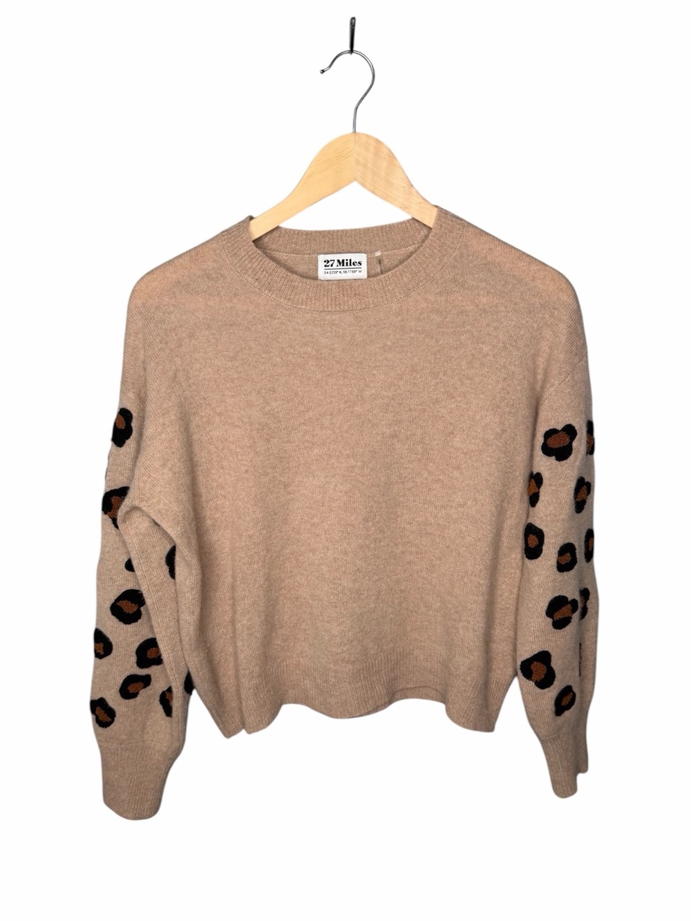 27 Miles Leopard Sleeve Cashmere Crewneck - Picture 2 of 11